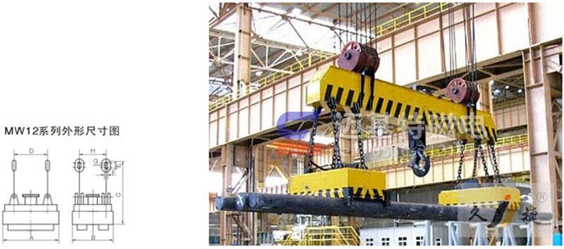 MW12系列、MW15系列吊運捆扎螺紋鋼、圓鋼用起重電磁鐵